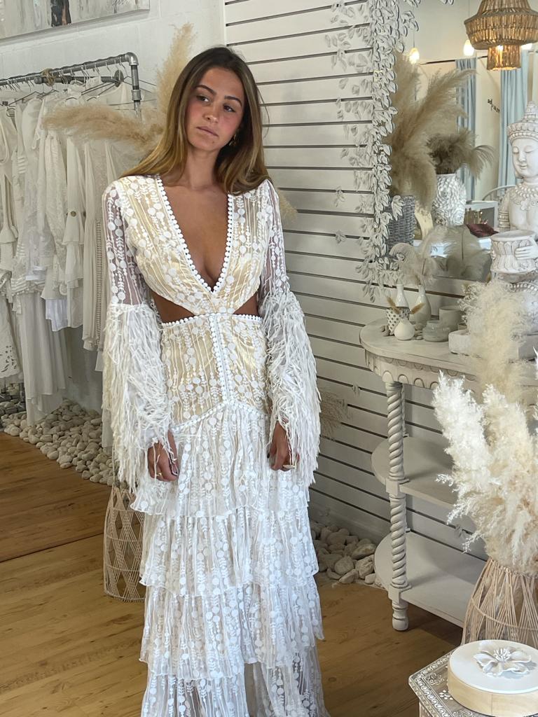 White Lace With Metallic Gold Lining Dress | Private Label Styles