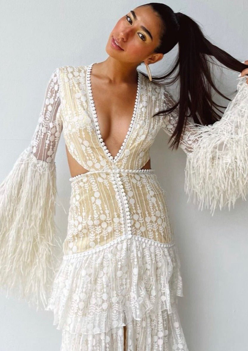 White Lace With Metallic Gold Lining Dress | Private Label Styles