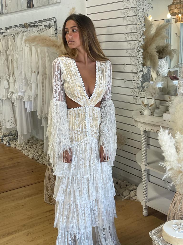 White Lace With Metallic Gold Lining Dress | Private Label Styles XL White Lace With Metallic Gold Lining Dress | Private Label Styles XL