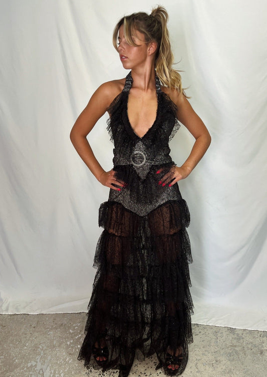 Black Lace Ruffle Formal Tulle | Private Label Styles