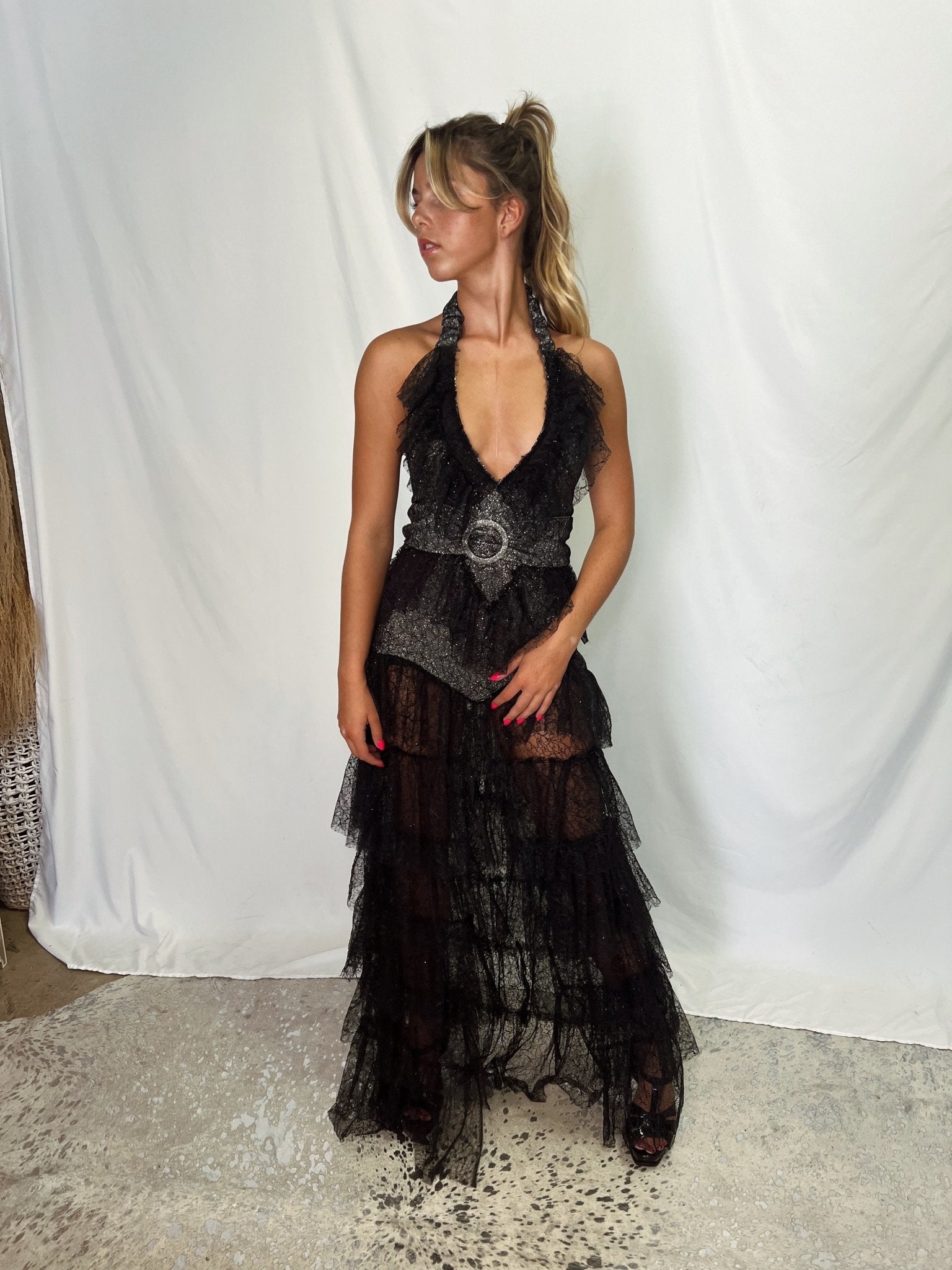 Black Lace Ruffle Formal Tulle | Private Label Styles