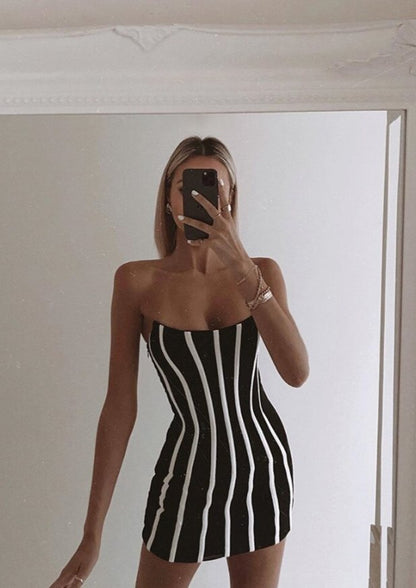 Striped Black Dress | Striped Bandage Dress | Private Label Styles.