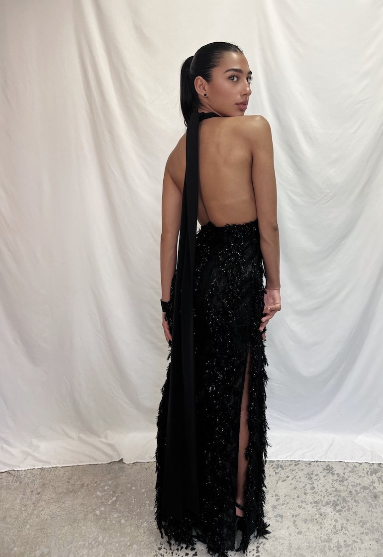 Flock Crepe & Featherd Lace Dress | Flock Dress | Private Label Styles