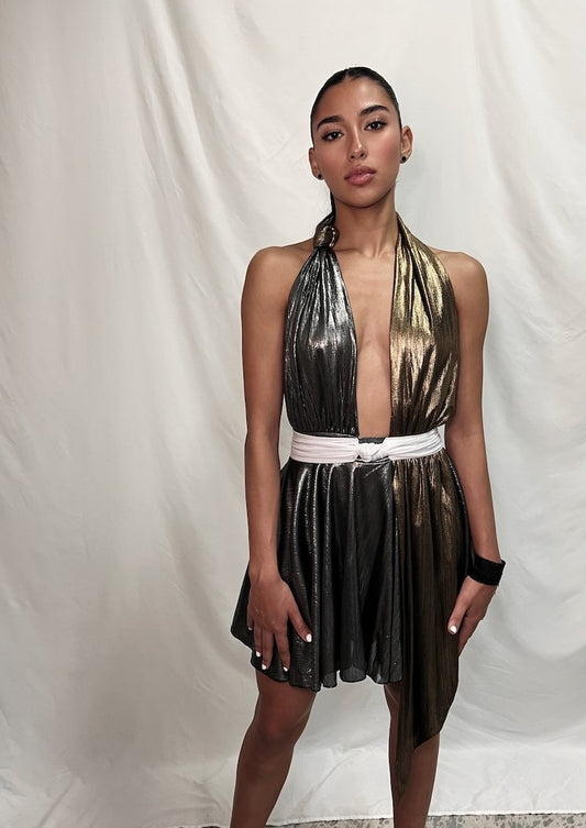 Triple Threat Metallic Flowy Short Dress | Private Label Styles