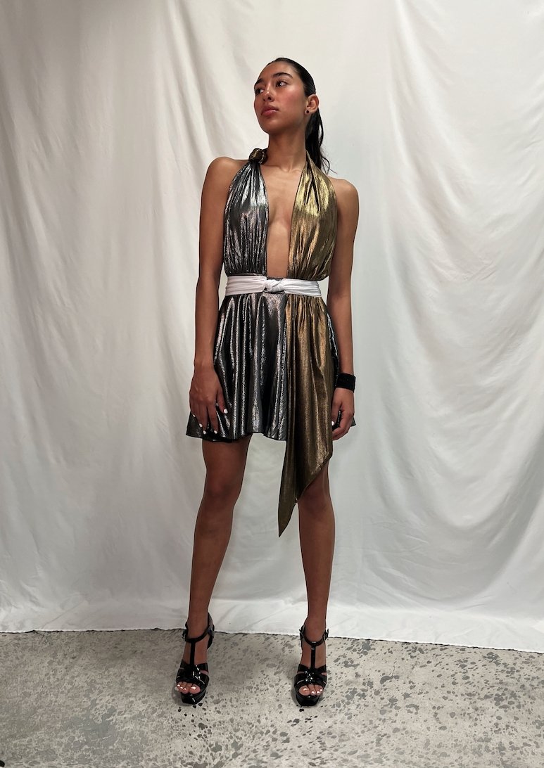 Triple Threat Metallic Flowy Short Dress | Private Label Styles