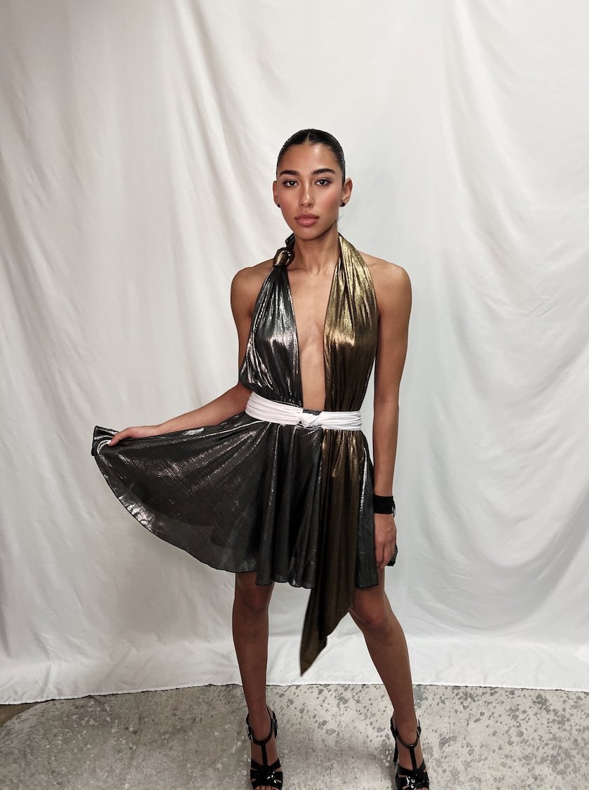 Triple Threat Metallic Flowy Short Dress | Private Label Styles